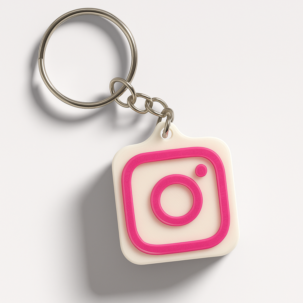 Keychain with Instagram logo on a light gray background